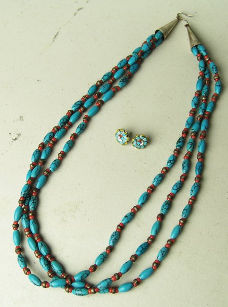 Turquoise and Silver Necklace and Earring Set (1 of 5)