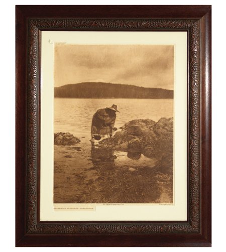 Edward Curtis Photogravure: Early 1900s, Famous plate #342 - "Gathering Abalones - NAKOAKTUK" - from the "North American Indian." Very good condition. 15-1/4" x 11" (24" x 20" framed)