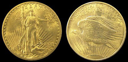 1908 St. Gaudens $20 Gold Coin (1 of 5)