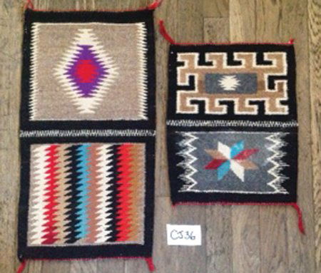 2 Navajo Rugs/Weavings: Ca. 1940s-'50s, Pair of two-in-one rare collectors' samplers. Very good condition. 21-1/2" x 11-1/2" & 14" x 11"