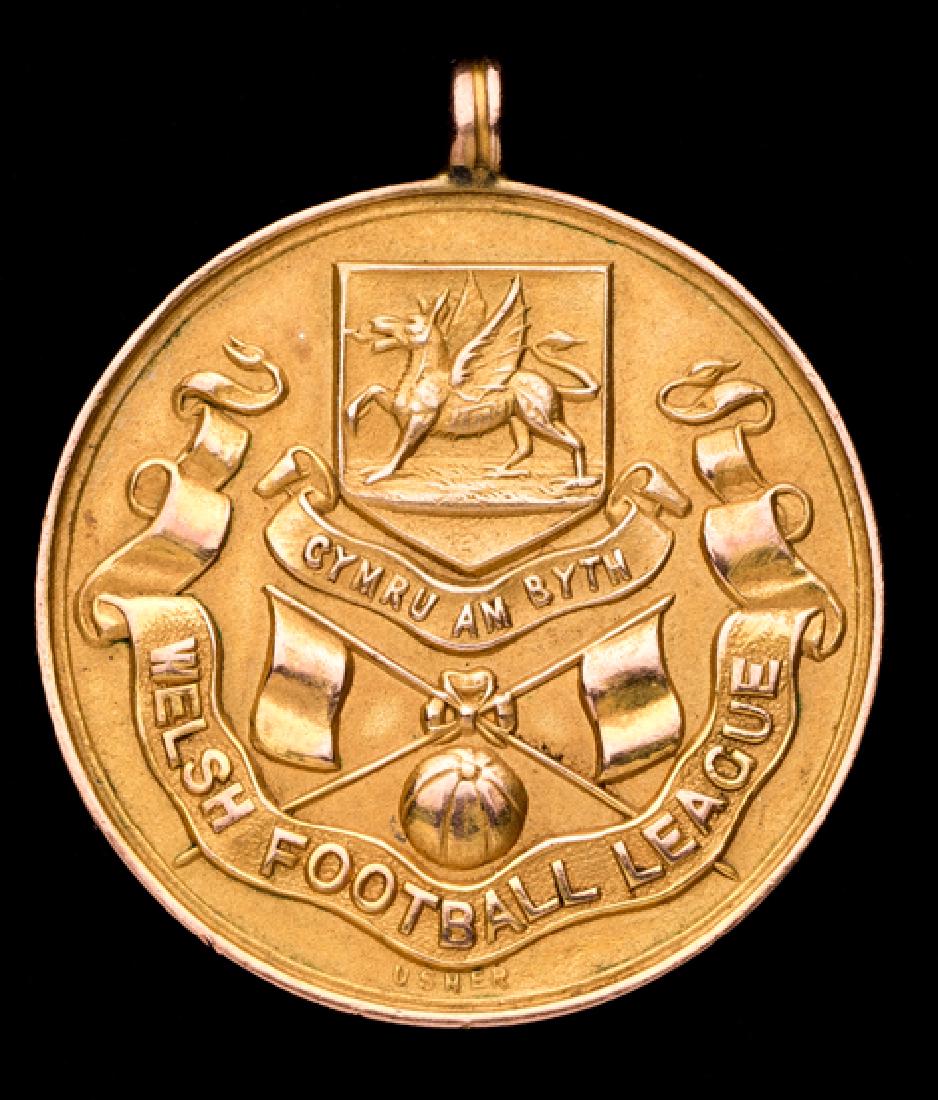 A 9ct. gold Welsh Football League Division One winner's: A 9ct. gold Welsh Football League Division One winner's medal season 1929-30, the reverse inscribed to the player R. PRESTON In season 1929-30 the Welsh F.L. Div.1 was won by Llanelli. Provenance: Chr