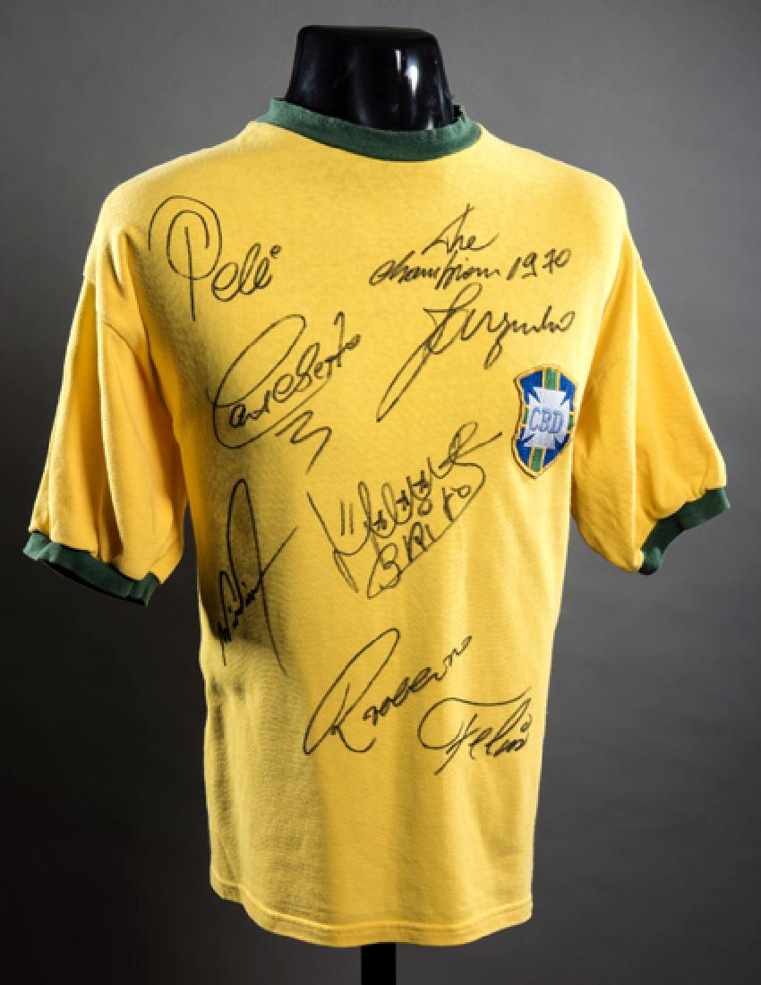 A signed Brazil 1970 World Cup retro jersey, seven (1 of 1)