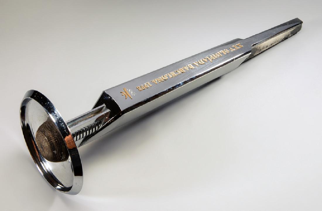 1992 Barcelona Olympic Games bearer's torch, designed: 1992 Barcelona Olympic Games bearer's torch, designed by Andre Ricard, manufactured by Kromschroder, length 68cm.