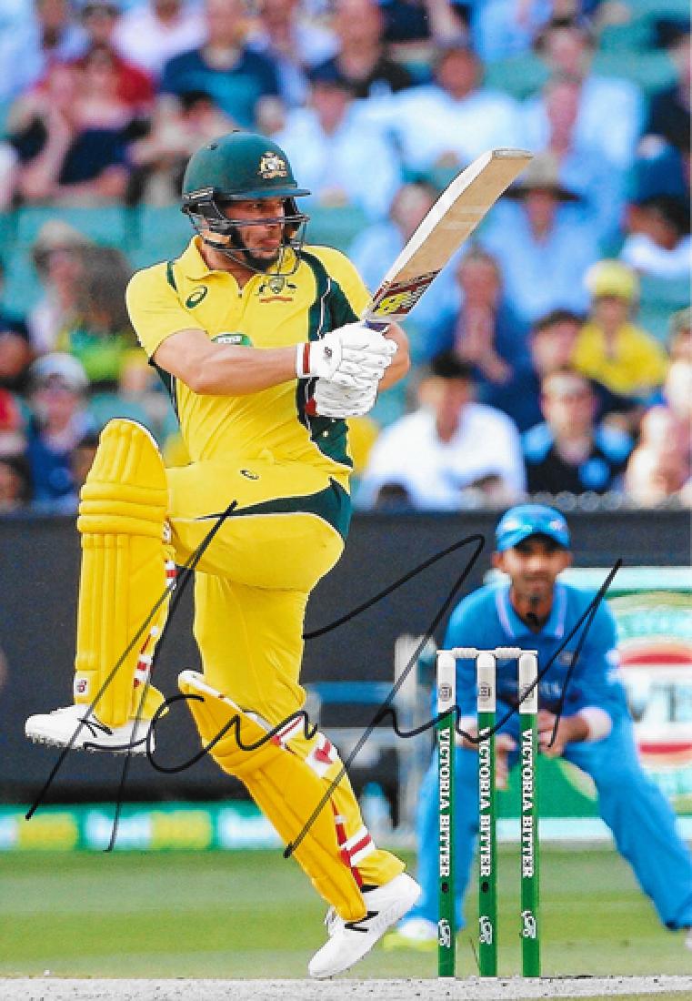 Seven signed photographs of Australia cricketers. all: Seven signed photographs of Australia cricketers. all 10 by 8in. colour match action photos, signed in black marker pen by Aaron Finch, Chris Rogers, Michael Hussey, Mitchell Starc, Nathan Lyon, Peter