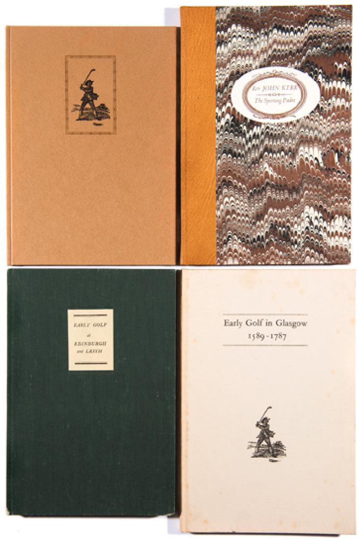 Four scarce author-signed limited edition books on: Four scarce author-signed limited edition books on Scottish Golfing history by David Hamilton, Comprising Early Golf at Edinburgh and Leith (No 268/300, 1988); Early Golf in Glasgow 1589-1787 (No 38/2