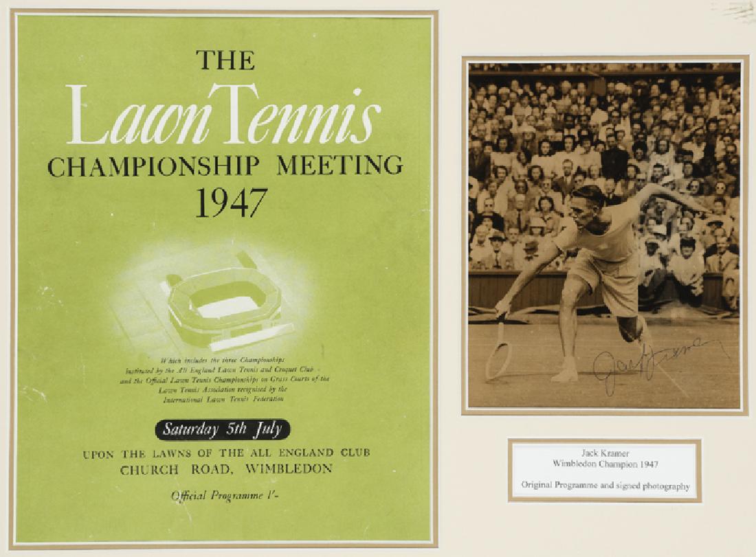 Jack Kramer signed 1947 Wimbledon framed display, (1 of 1)