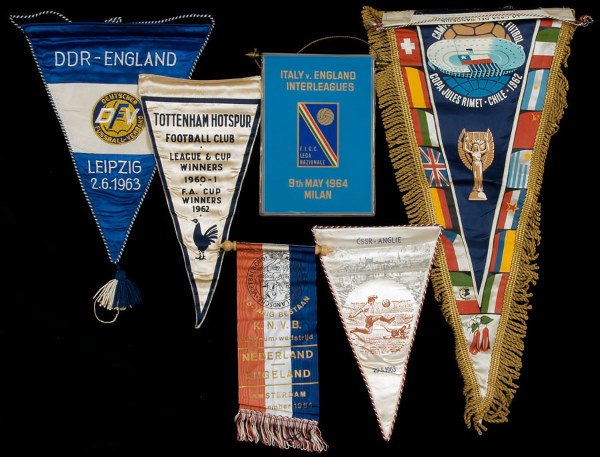 A good collection of football pennants, including 