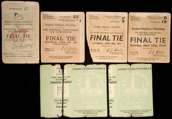 Four F.A.Cup final ticket stubs, for 1924, 1929, 1