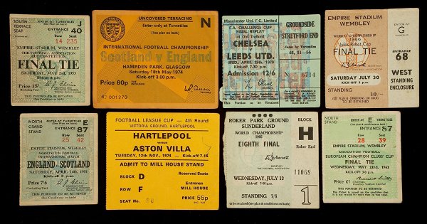 A collection of football tickets, the lot includin