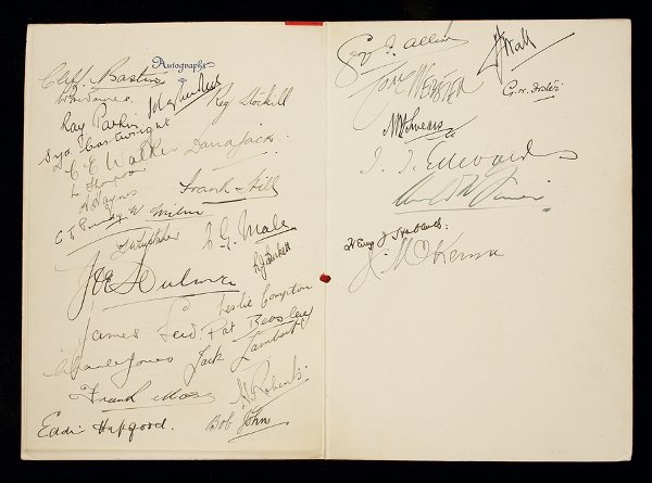 A signed Arsenal Dinner and Dance menu in celebrat