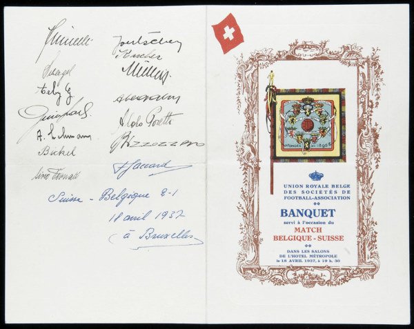 A banquet menu for the Belgium v Switzerland inter