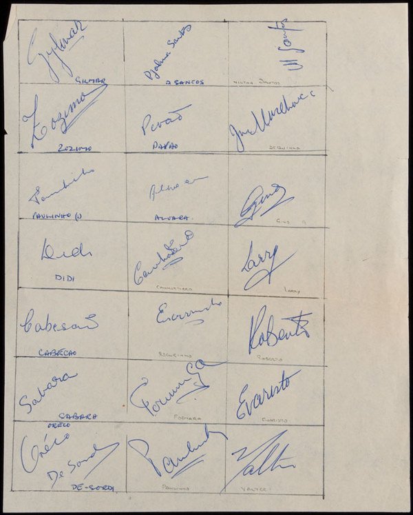 The signatures of the 22-man 1956 Brazilian tourin