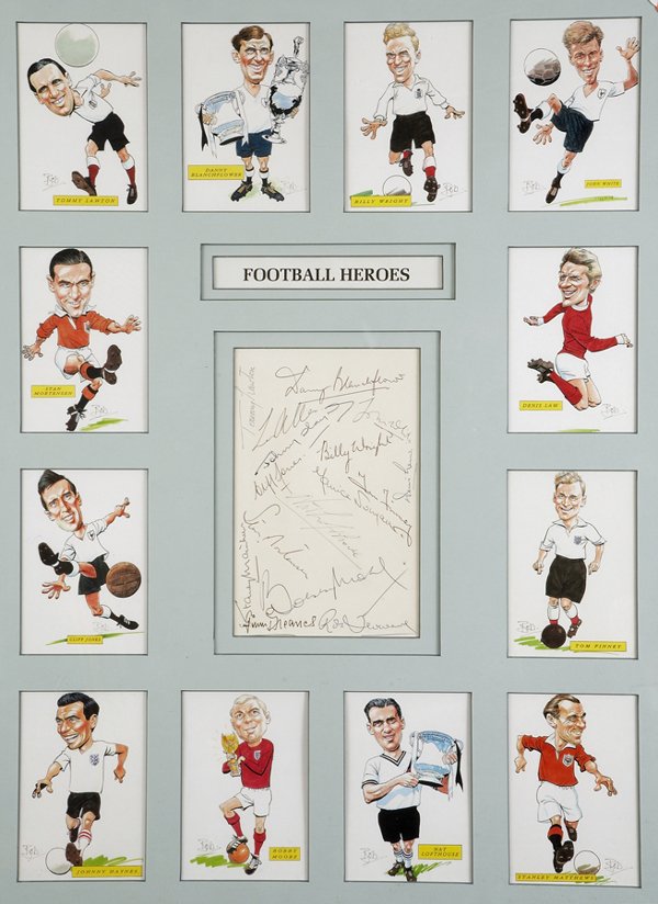 An autographed display titled Football Heroes, wit