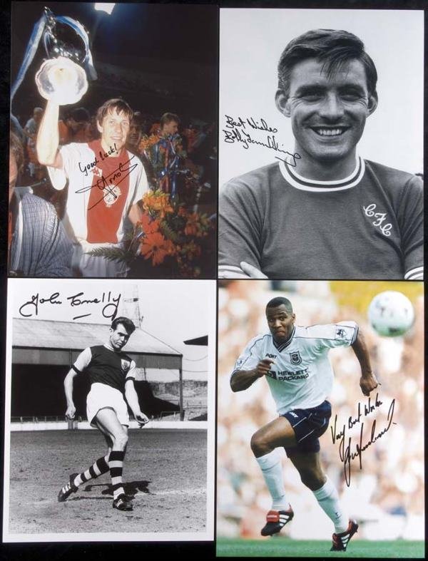 A collection of signed photographs of footballers,