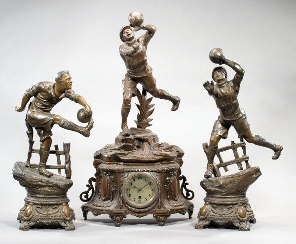 A continental spelter clock garniture circa 1930s,