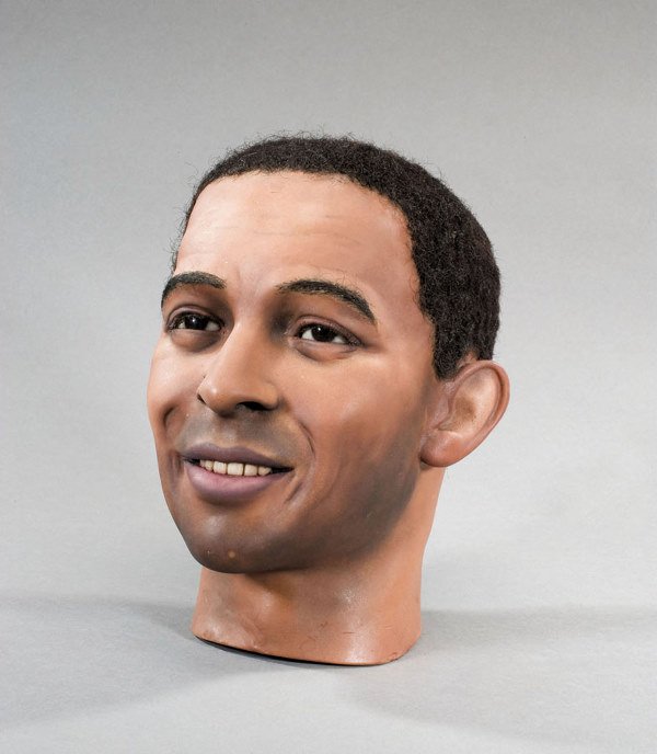 An original painted waxwork bust of Pele by Louis