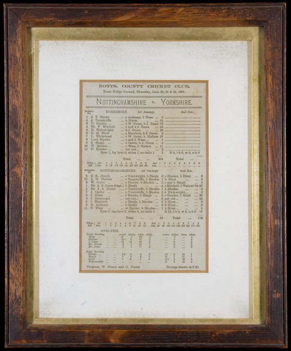 A silk scorecard printed to commemorate the county