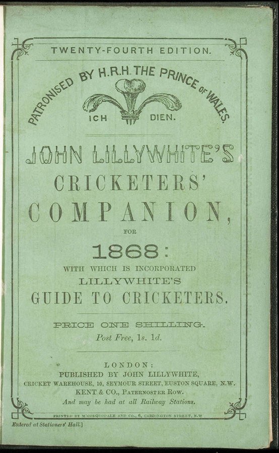 James Lillywhite's Cricketers' Companions, an unbr