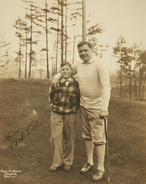 A signed b&w photographer of baseball legend Babe
