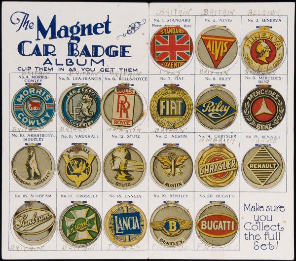 The Magnet Car Badge Album, a set of twenty enamel