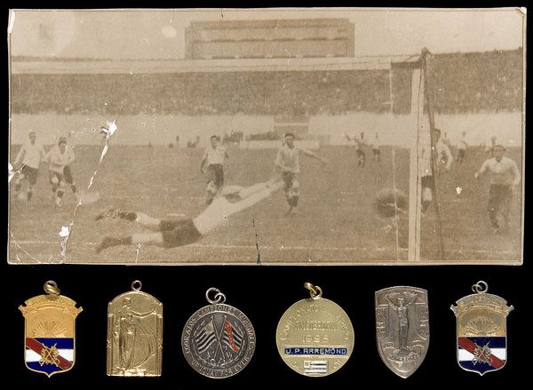 A group of six medals honouring Uruguay's football
