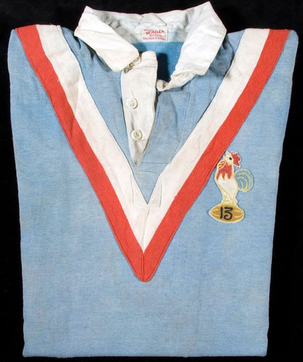 A blue France No.1 international jersey circa 193