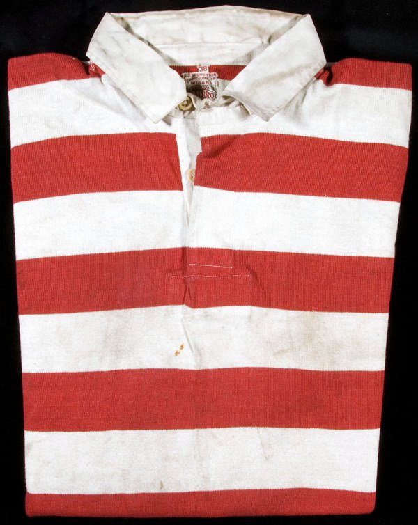 A cherry & white hooped Wigan shirt circa 1930