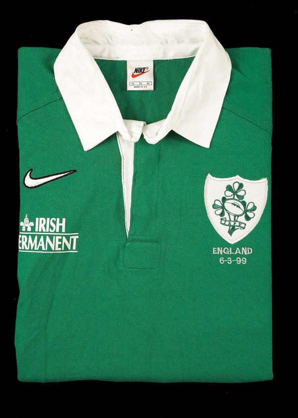 A green Ireland v England No.24 reserve's shirt, 