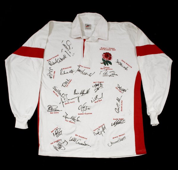 A fully-signed commemorative England shirt made f