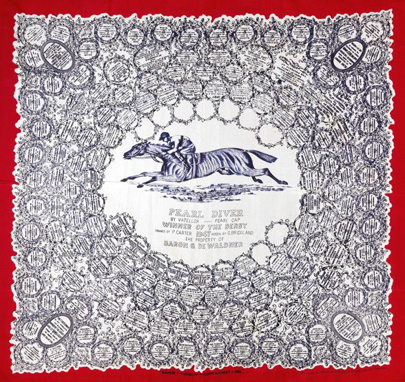 A silk scarf commemorating the 1947 Derby won by P: A silk scarf commemorating the 1947 Derby won by Pearl Diver, very good condition
