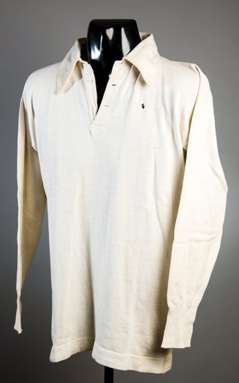 The white Football League representative shirt worn by: The white Football League representative shirt worn by Manchester United's Charlie Roberts in the match v the Scottish Football League at Glasgow Rangers, Ibrox, 2nd March 1907, white, long-sleeved, l