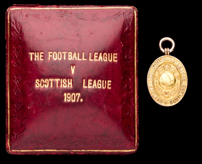 A 15ct. gold Football League representative medal: A 15ct. gold Football League representative medal awarded to Charlie Roberts of Manchester United for the Scottish Football League match at Glasgow Rangers, Ibrox, 2nd March 1907, inscribed THE FOOTBA