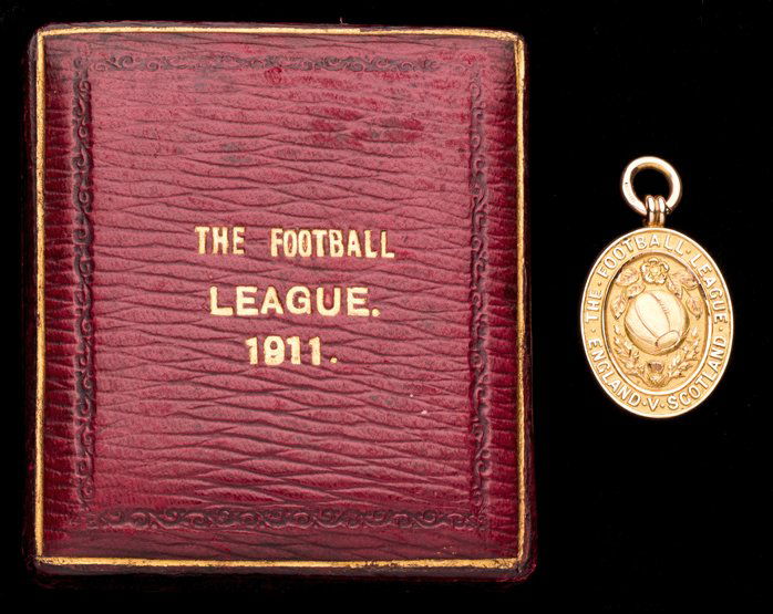 A 15ct. gold Football League representative medal: A 15ct. gold Football League representative medal awarded to Charlie Roberts of Manchester United for the Scottish Football League match at Glasgow Rangers, Ibrox, 4th March 1911, inscribed THE FOOTBA
