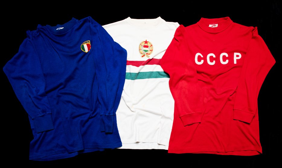 A trio of Umbro Shop Display 1966 World Cup: A trio of Umbro Shop Display 1966 World Cup international shirts, comprising a Soviet Union, a Hungary and an Italy