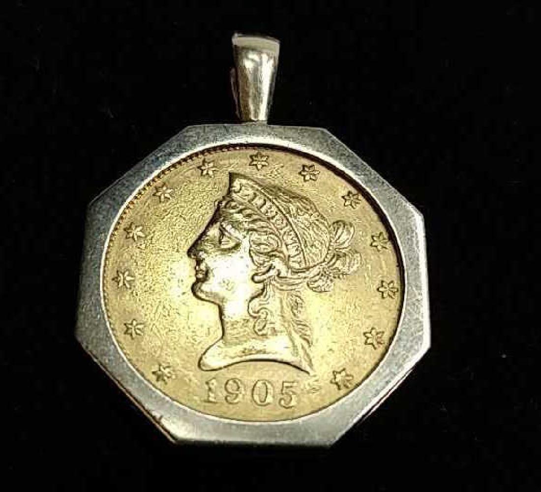 1905 $10 Gold Liberty Coin in 14 Karat Bezel (1 of 2)