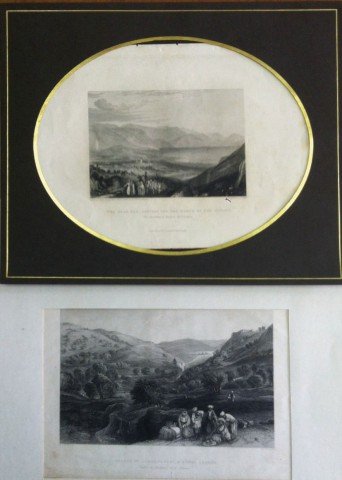 Eight pretty engravings of the scenery of the land of: A. Tiberias and the Kinneret by the British artist William Collins, who was famous for his paintings of rural views. B. Jaffa. Engraving by Collins according to a photograph taken by J. Cramb. C. Vall