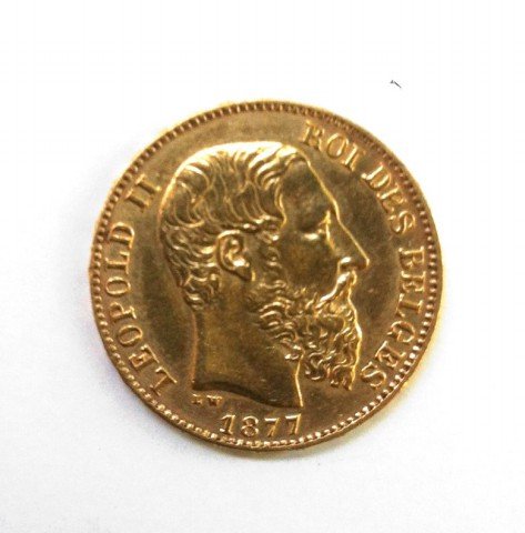 Gold coin, 20 Franc, Belgium 1877 (1 of 1)