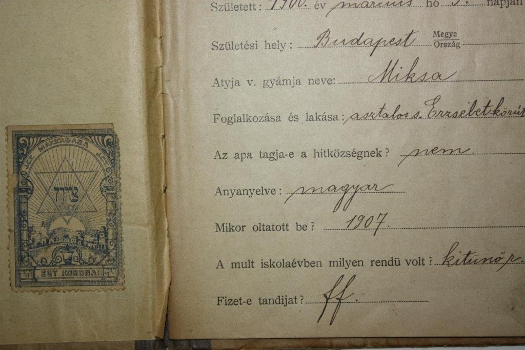 Bulletin of a Jewess Student - the Elementary School (1 of 3)