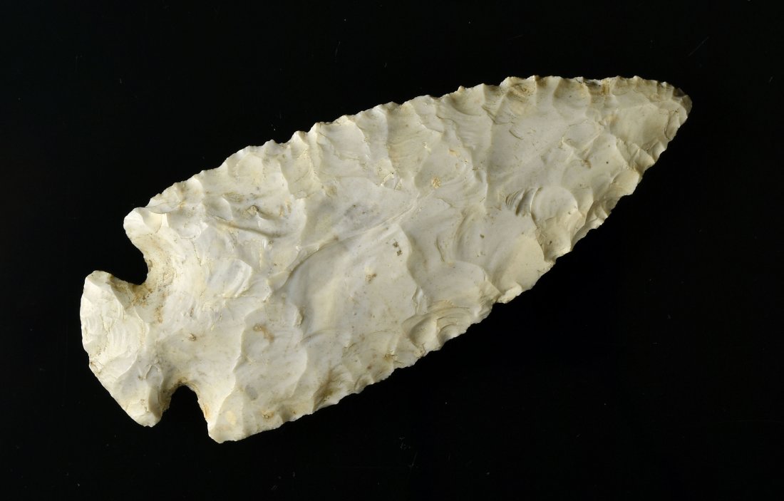 4-7/16" Dovetail - Rogers COA: Pretty cream colored flint example reported from Madison Co., Kentucky. Ex - Charles Goodman Collection. Dwain Rogers COA.