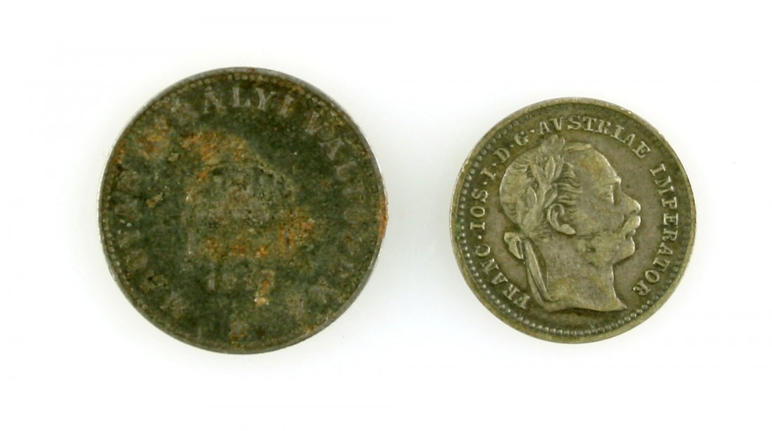 Austro-Hungarian Coins: 1916 20 Filler, 1872 10 Kreuzer: Nice pair of Coins from the Austro-Hungarian Empire. The Kreuzer featuring King Franz Joseph I of Austria is particularly attractive and with fine detail remaining.