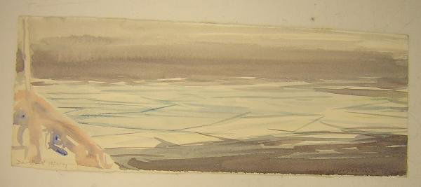 DAVID SMITH (BRITISH, B.1920): David Smith (British, b.1920) Bransfield Strait Pack Ice Hope Bay, signed and inscribed 12/12/79 watercolour, 14 x 38cm, unframed, inscribed by the artist to Ray Adie verso