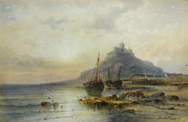 EMIL AXEL KRAUSE (DANISH, 1871-1945): Emil Axel Krause (Danish, 1871-1945) St Michael's Mount, Cornwall signed lower right "Emil A Krause 1890" watercolour 35 x 53cm Provenance: Private collection, Cambridgeshire