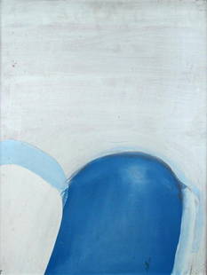 JOHN BLACKBURN (BRITISH, B.1932): John Blackburn (British, b.1932) Spanish Series - Blue and White Shapes signed on the reverse "Blackburn '68 - Spanish Series" oil on board 64 x 50cm