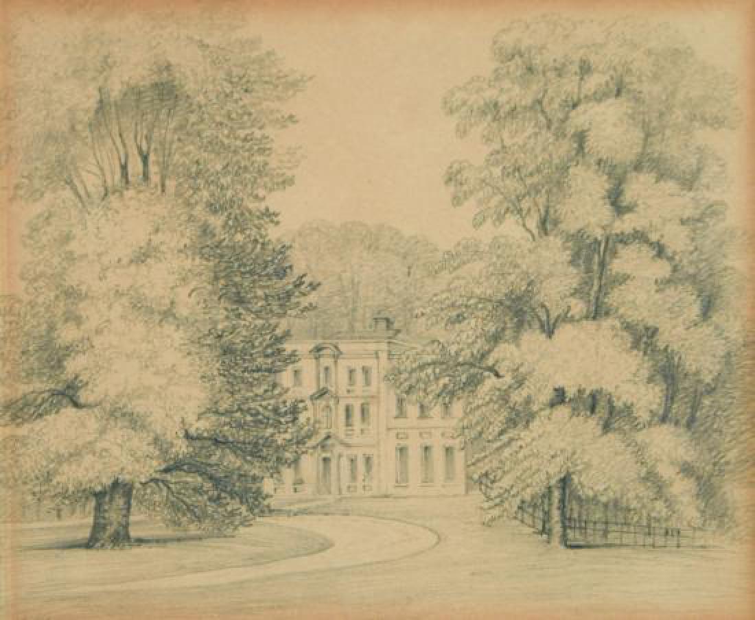 John White Abbott (British, 1763–1851) Country house: Description: John White Abbott (British, 1763–1851) Country house amongst trees, Devon pencil on buff paper h:12 w:14 cm Provenance: From the collection of the late Sir Richard Parsons Other Notes: