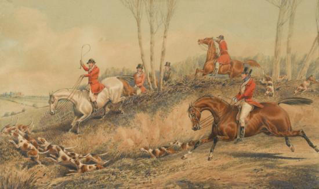 Attributed to Henry Thomas Alken (British, 1785-1851): Description: Attributed to Henry Thomas Alken (British, 1785-1851) Full Cry; and Breaking Cover watercolours (2) 24.5 x 41cm (9.5 x 16in); 23.5 x 36.5cm (9 x 14in)