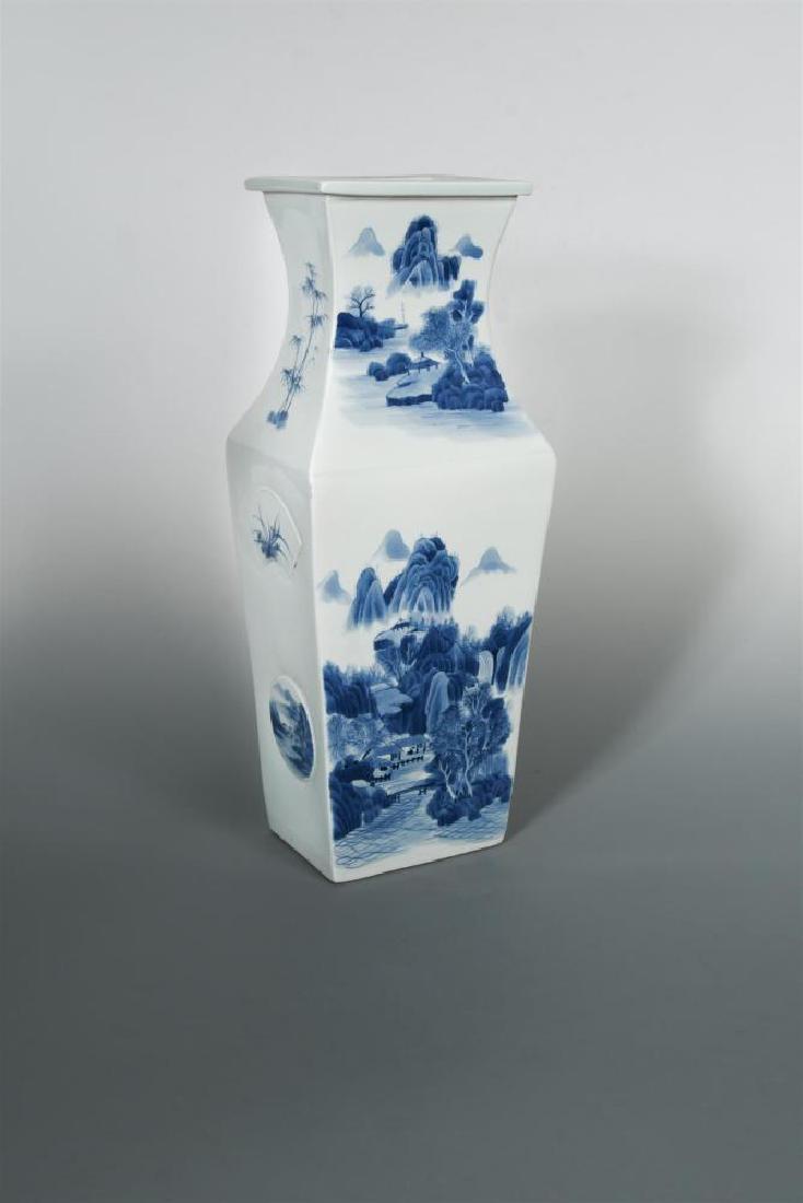 A late 19th century rectangular blue and white vase, (1 of 6)