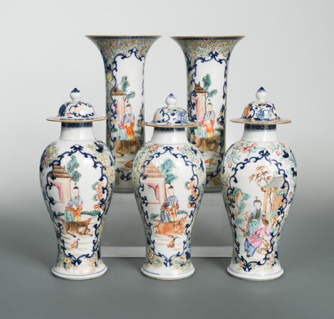 Five famille rose and blue and white vases, late 18th (1 of 10)