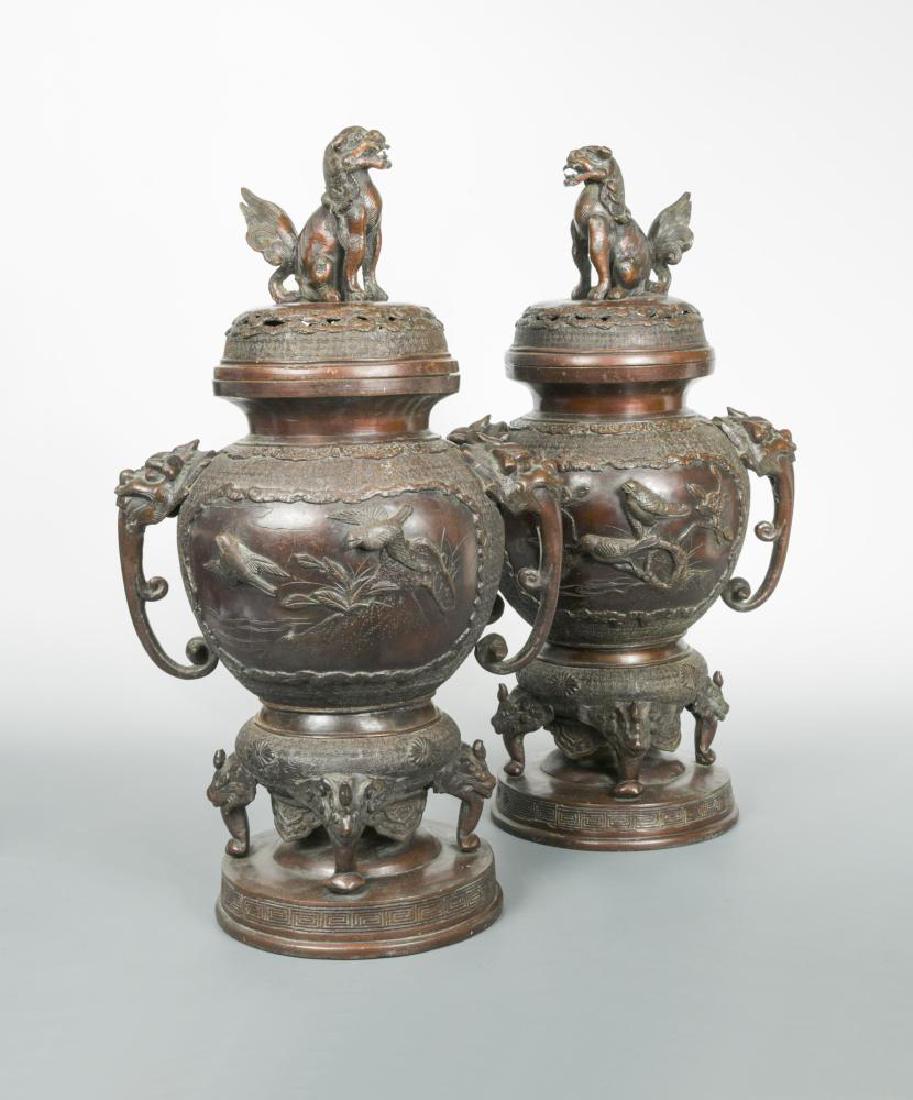 A pair of Japanese bronze vases with covers, late Meiji (1 of 1)