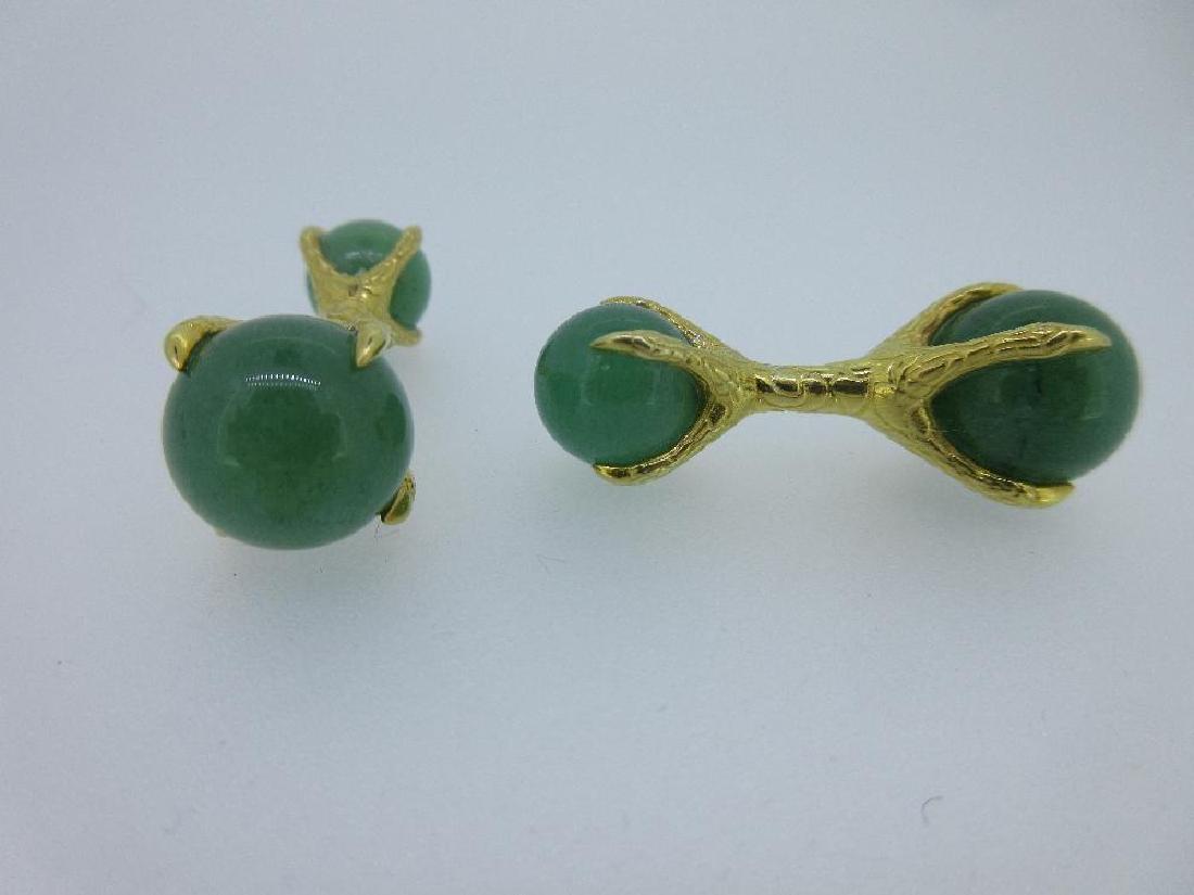 A pair of contemporary green hardstone cufflinks, (1 of 3)