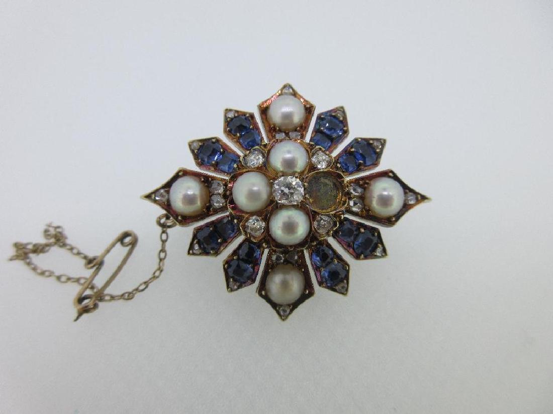A Victorian diamond, sapphire and half pearl brooch, (1 of 5)
